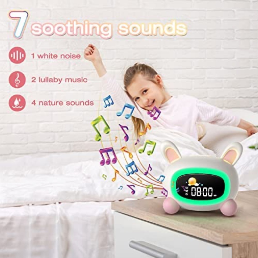RABBIT/BUNNY KIDS ALARM CLOCK WITH NIGHT LIGHT, SOUND MACHINE - Picture 2 of 7